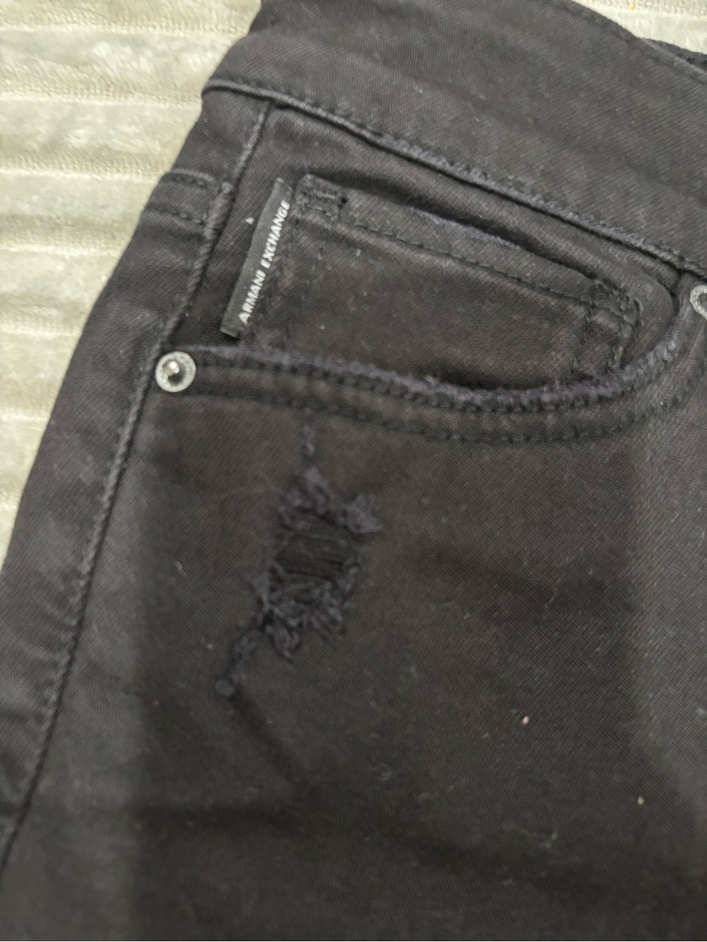 Armani Exchange Black Distressed High-Rise Jean Shorts - Picture 4 of 11